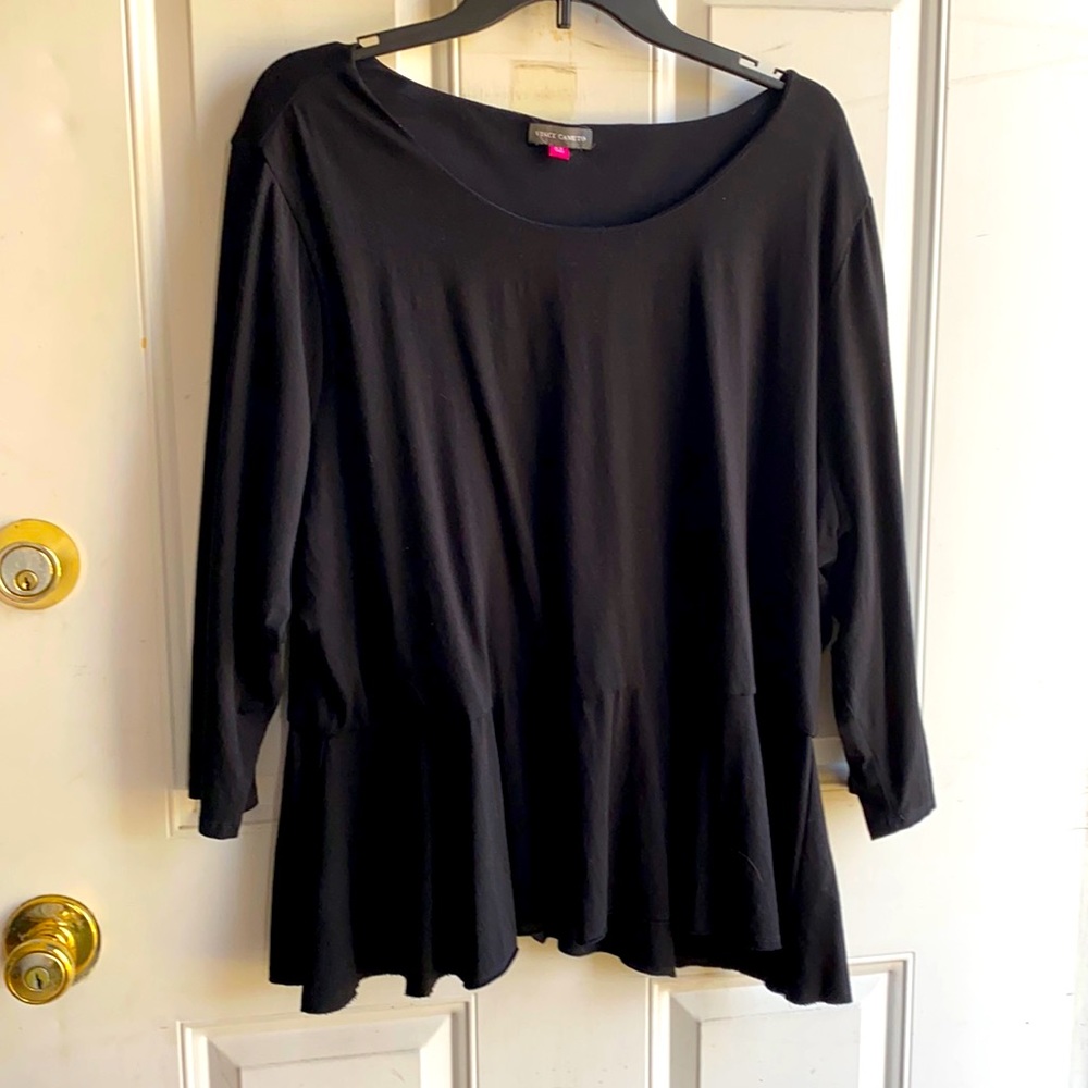 Vince Camuto Slimming Black Peplum Blouse Top 3X